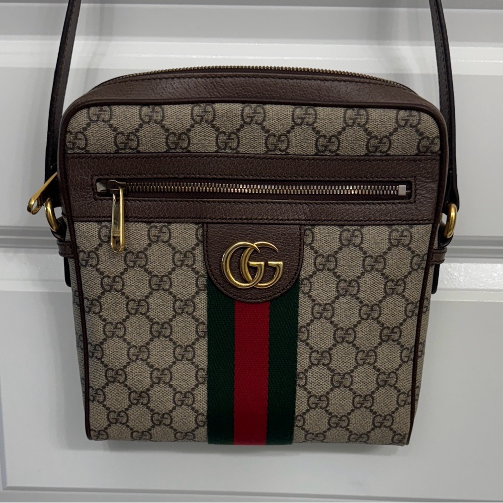 Gucci Beige and Green Messenger Bag